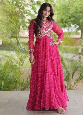 Rani georgette readymade navratri anarkali with bandhani & kutchi patchework 3