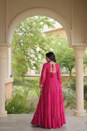 Rani georgette readymade navratri anarkali with bandhani & kutchi patchework