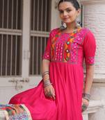 Rani silk blend readymade navratri anarkali with multi thread & mirror work
