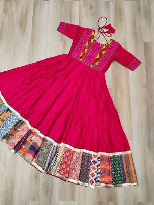 Rani silk blend readymade navratri anarkali with multi thread & mirror work 3