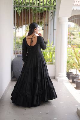 Black rayon readymade navratri anarkali with kutchi gamthi thread work 4