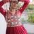 Maroon rayon readymade navratri anarkali with kutchi gamthi thread work
