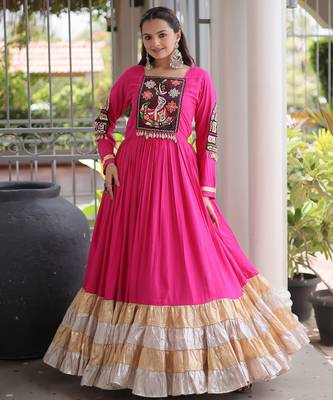 Rani rayon readymade navratri anarkali with kutchi gamthi thread work 1