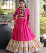 Rani rayon readymade navratri anarkali with kutchi gamthi thread work