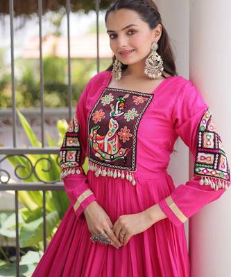 Rani rayon readymade navratri anarkali with kutchi gamthi thread work 2