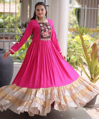 Rani rayon readymade navratri anarkali with kutchi gamthi thread work 3