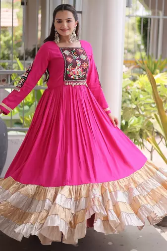 Rani rayon readymade navratri anarkali with kutchi gamthi thread work