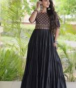 Black cotton readymade navratri anarkali with multi thread  & gota patti work