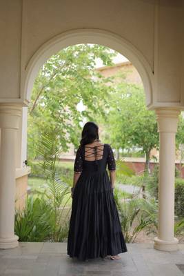 Black cotton readymade navratri anarkali with multi thread  & gota patti work 4