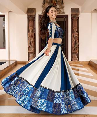 Women's Pure Rayon Printed  free size Lehenga Choli Set with Mirror & Gotta Patti Work 4
