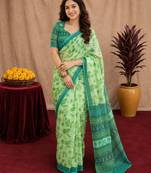 pista lilen print work 1 minute ready to wear saree with unstitched blouse piece