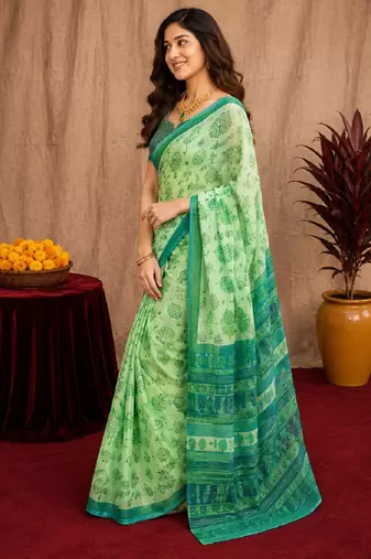 pista lilen print work 1 minute ready to wear saree with unstitched blouse piece