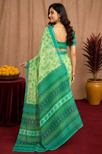 pista lilen print work 1 minute ready to wear saree with unstitched blouse piece