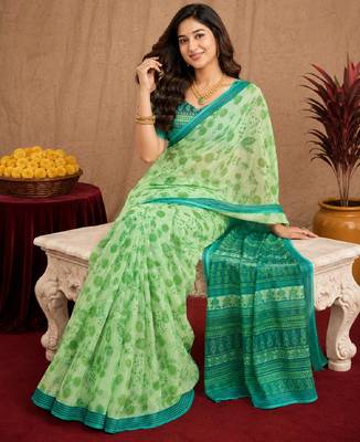 pista lilen print work 1 minute ready to wear saree with unstitched blouse piece 4