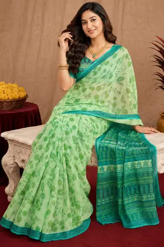 pista lilen print work 1 minute ready to wear saree with unstitched blouse piece