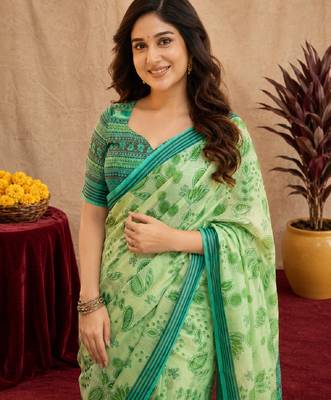 pista lilen print work 1 minute ready to wear saree with unstitched blouse piece 5