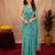 sky blue lilen print work 1 minute ready to wear saree with unstitched blouse piece