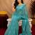 sky blue lilen print work 1 minute ready to wear saree with unstitched blouse piece