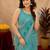 sky blue lilen print work 1 minute ready to wear saree with unstitched blouse piece