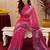 rani pink lilen print work 1 minute ready to wear saree with unstitched blouse piece
