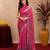 rani pink lilen print work 1 minute ready to wear saree with unstitched blouse piece