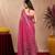rani pink lilen print work 1 minute ready to wear saree with unstitched blouse piece