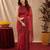 red lilen print work 1 minute ready to wear saree with unstitched blouse piece