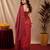 red lilen print work 1 minute ready to wear saree with unstitched blouse piece