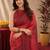 red lilen print work 1 minute ready to wear saree with unstitched blouse piece