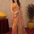 orange lilen print work 1 minute ready to wear saree with unstitched blouse piece