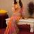 orange lilen print work 1 minute ready to wear saree with unstitched blouse piece