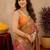 orange lilen print work 1 minute ready to wear saree with unstitched blouse piece