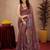 brown lilen print work 1 minute ready to wear saree with unstitched blouse piece