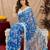 blue lilen print work 1 minute ready to wear saree with unstitched blouse piece