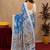blue lilen print work 1 minute ready to wear saree with unstitched blouse piece