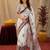white lilen print work 1 minute ready to wear saree with unstitched blouse piece