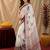 white lilen print work 1 minute ready to wear saree with unstitched blouse piece