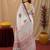 white lilen print work 1 minute ready to wear saree with unstitched blouse piece