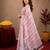 white pink lilen print work 1 minute ready to wear saree with unstitched blouse piece