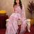 white pink lilen print work 1 minute ready to wear saree with unstitched blouse piece