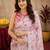 white pink lilen print work 1 minute ready to wear saree with unstitched blouse piece