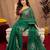 green  lilen print work 1 minute ready to wear saree with unstitched blouse piece