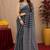 black lilen print work 1 minute ready to wear saree with unstitched blouse piece
