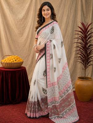 soft lilen print work 1 minute ready to wear saree with unstitched blouse piece 3
