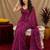 purple lilen print work 1 minute ready to wear saree with unstitched blouse piece