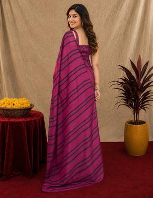 purple lilen print work 1 minute ready to wear saree with unstitched blouse piece 4