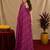 purple lilen print work 1 minute ready to wear saree with unstitched blouse piece