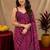 purple lilen print work 1 minute ready to wear saree with unstitched blouse piece