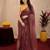 brown yellow lilen print work 1 minute ready to wear saree with unstitched blouse piece