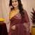 brown yellow lilen print work 1 minute ready to wear saree with unstitched blouse piece